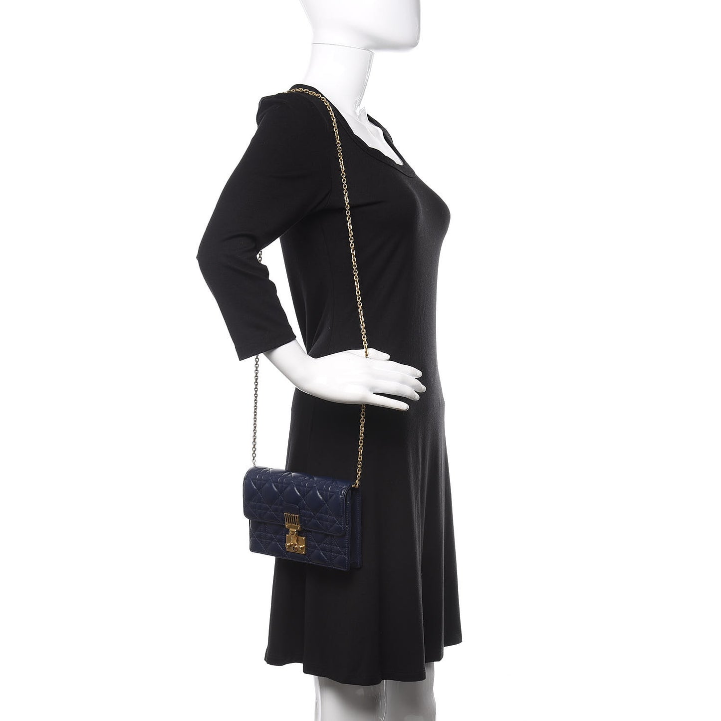 Lambskin Cannage Dioraddict Wallet on Chain Clutch Navy