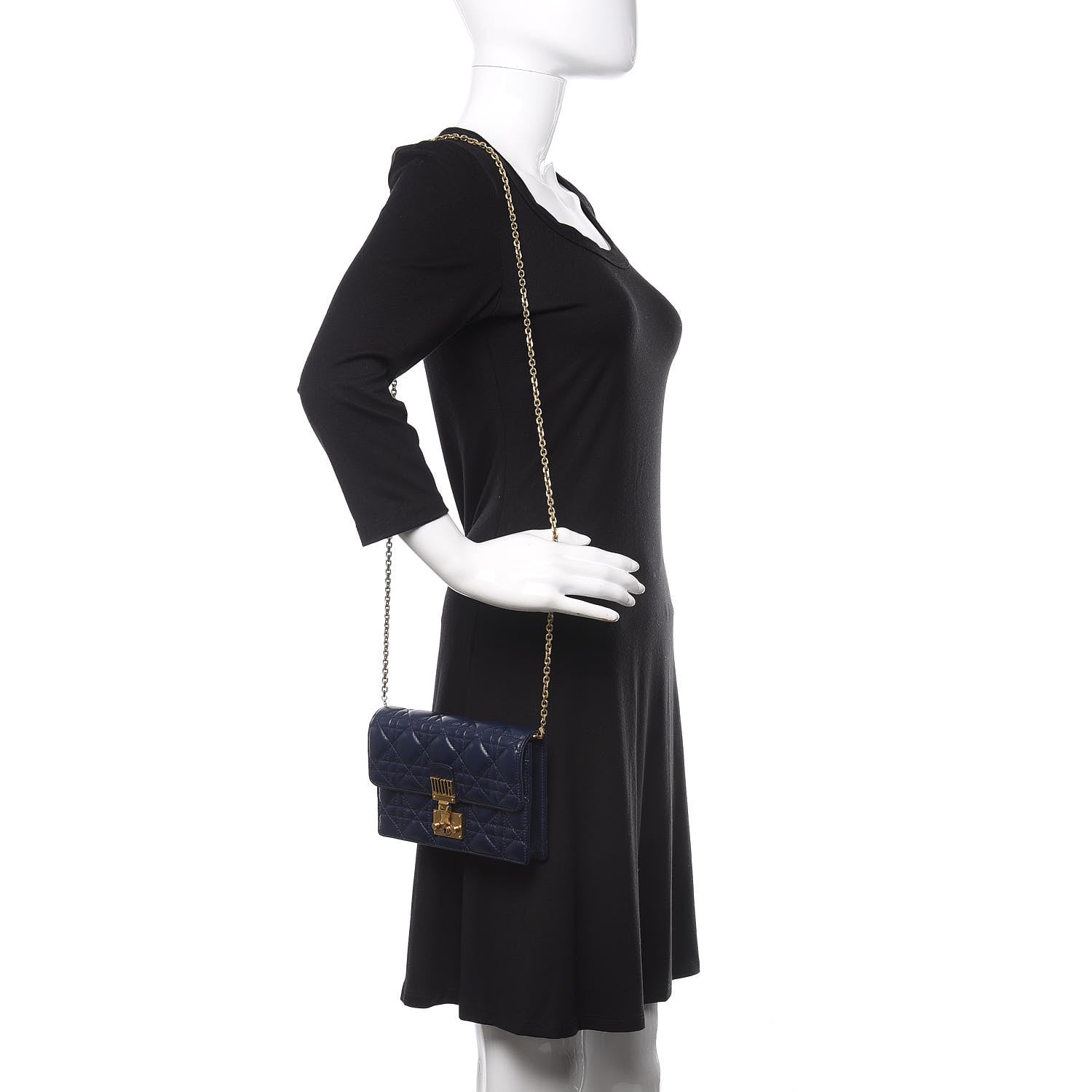 Christian Dior Lambskin Cannage Dioraddict Wallet on Chain Clutch Navy 2 of 9
