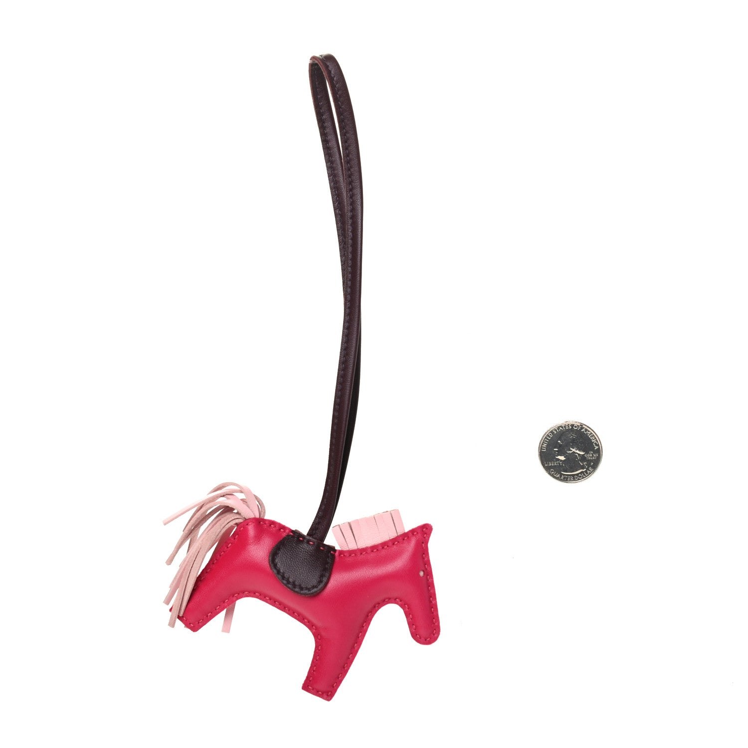 Hermes Milo Lambskin Grigri Rodeo Horse Bag Charm PM Rose Sakura Framboise Rouge Sellier 2 of 3