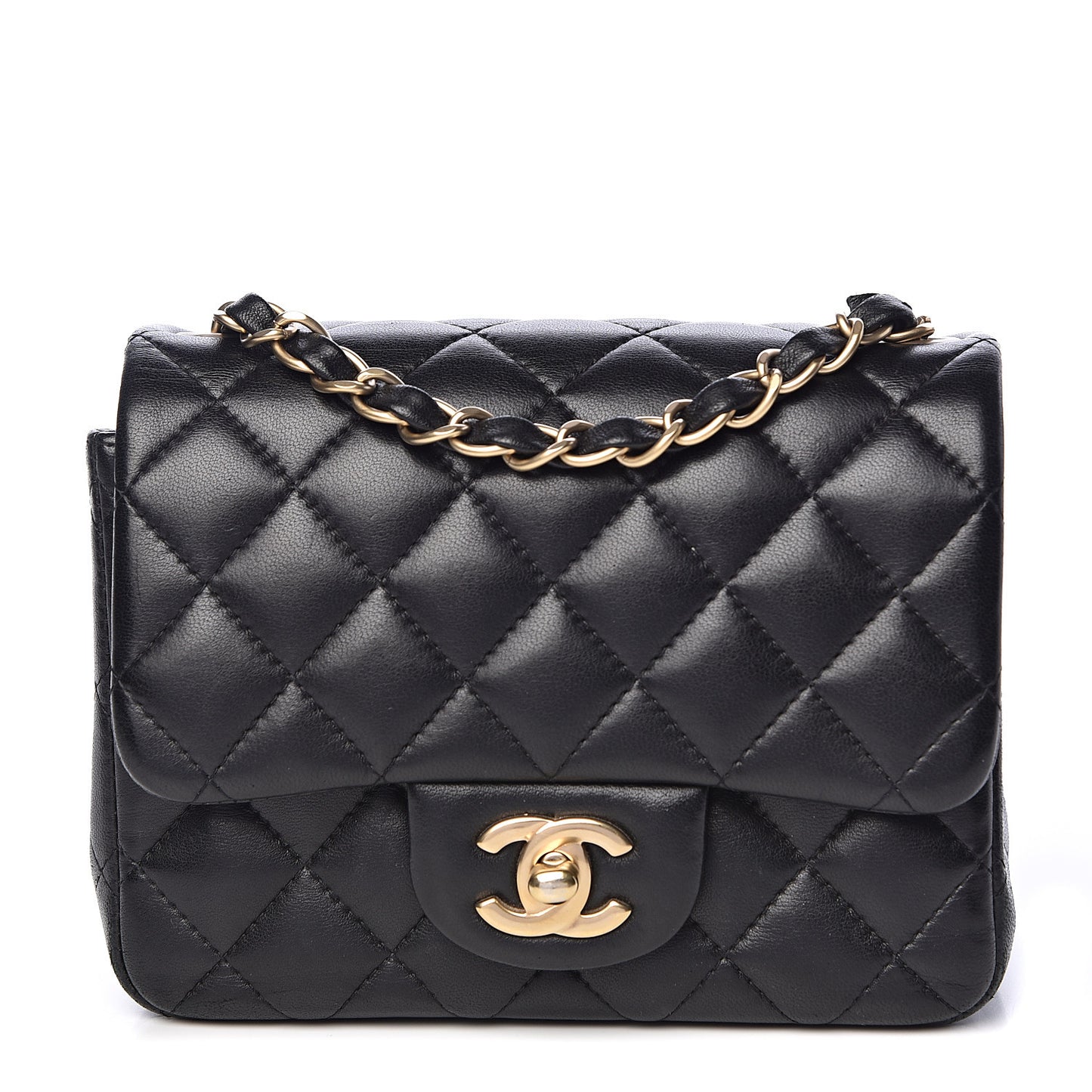 Lambskin Quilted Mini Square Flap Black