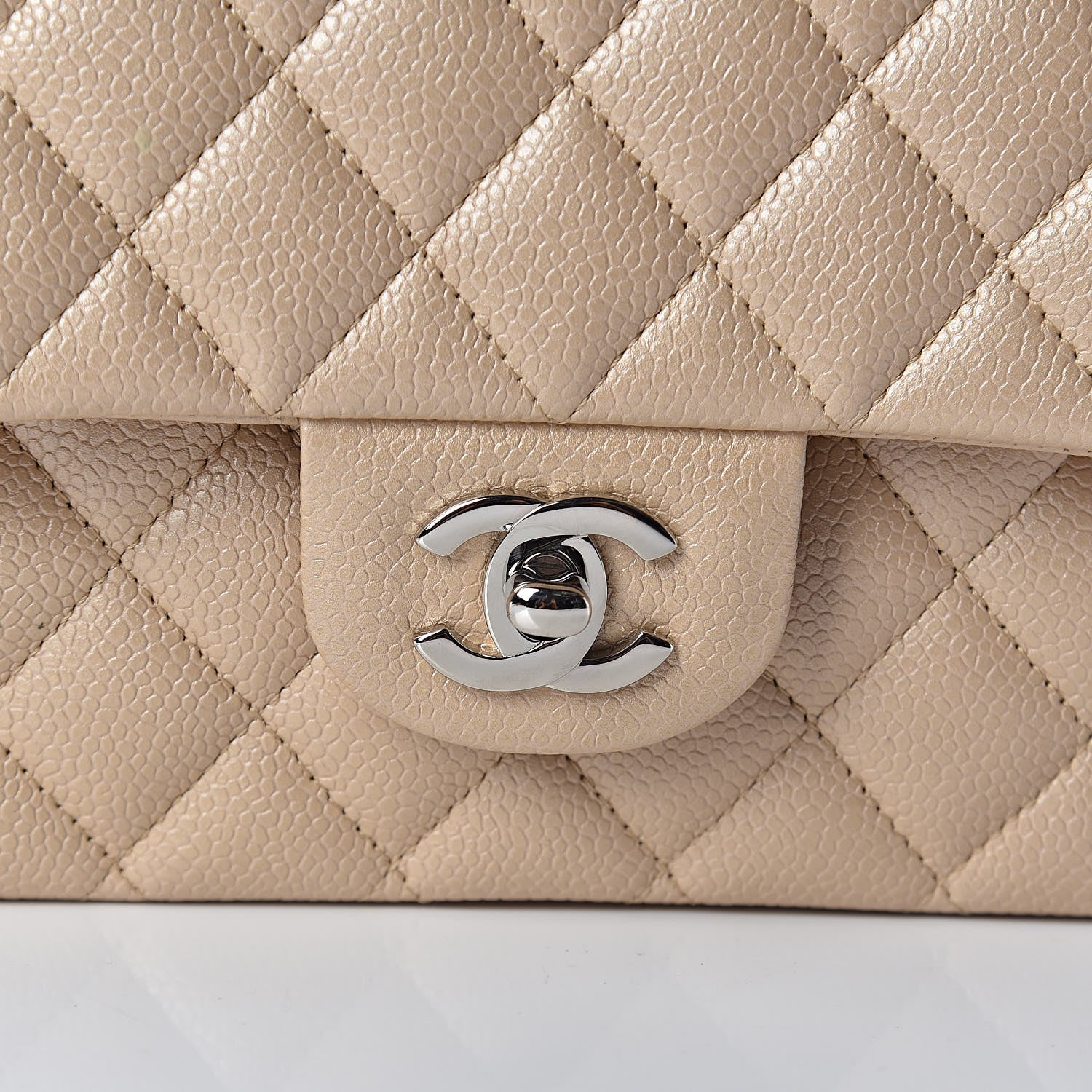 Chanel Pearly Caviar Quilted Medium Double Flap Light Beige 10 of 10