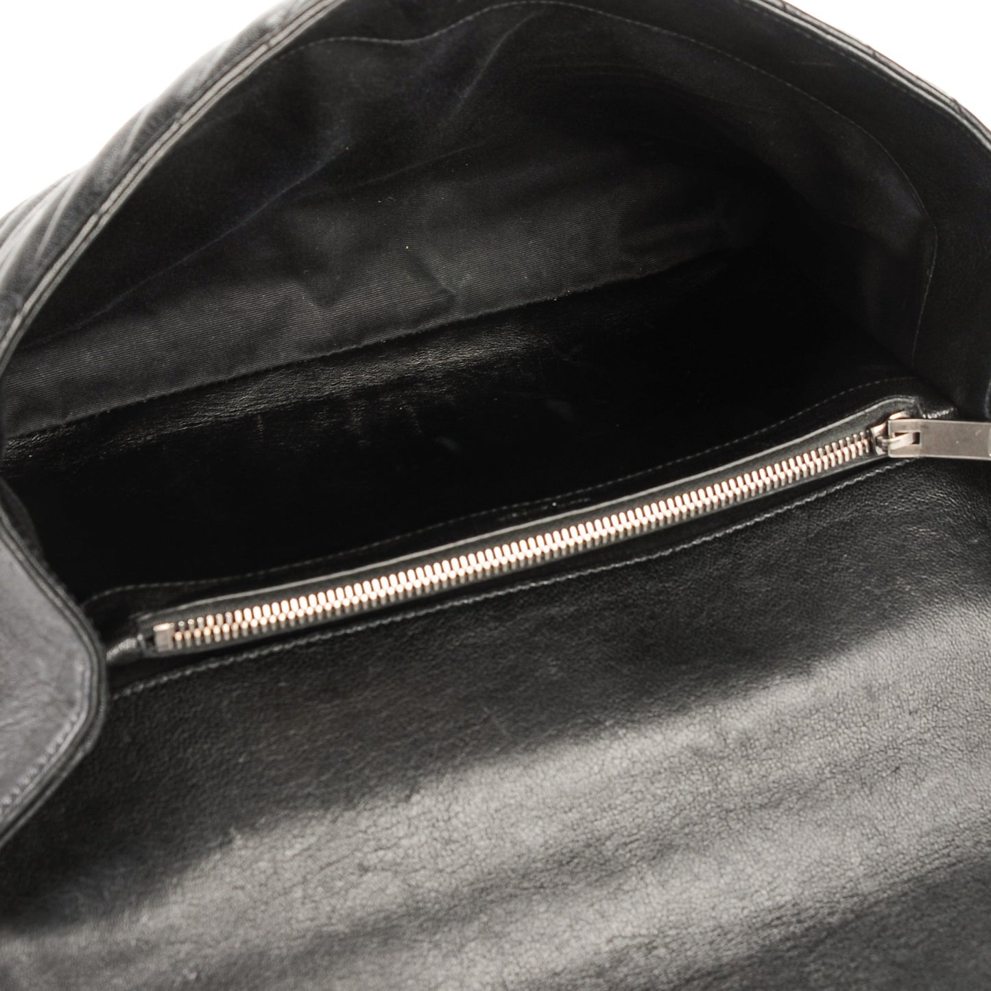 Sheepskin Matelasse Chevron Monogram Large College Satchel Black