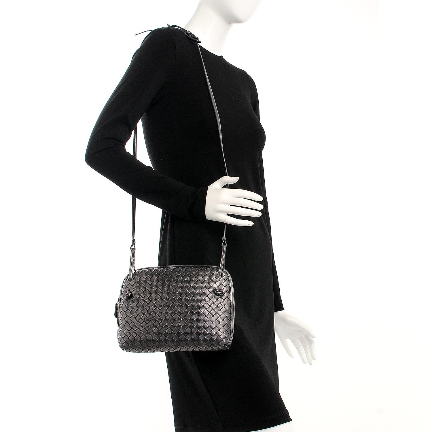 Bottega Veneta Metallic Nappa Intrecciato Pillow Crossbody Messenger Dark Grey 2 of 10