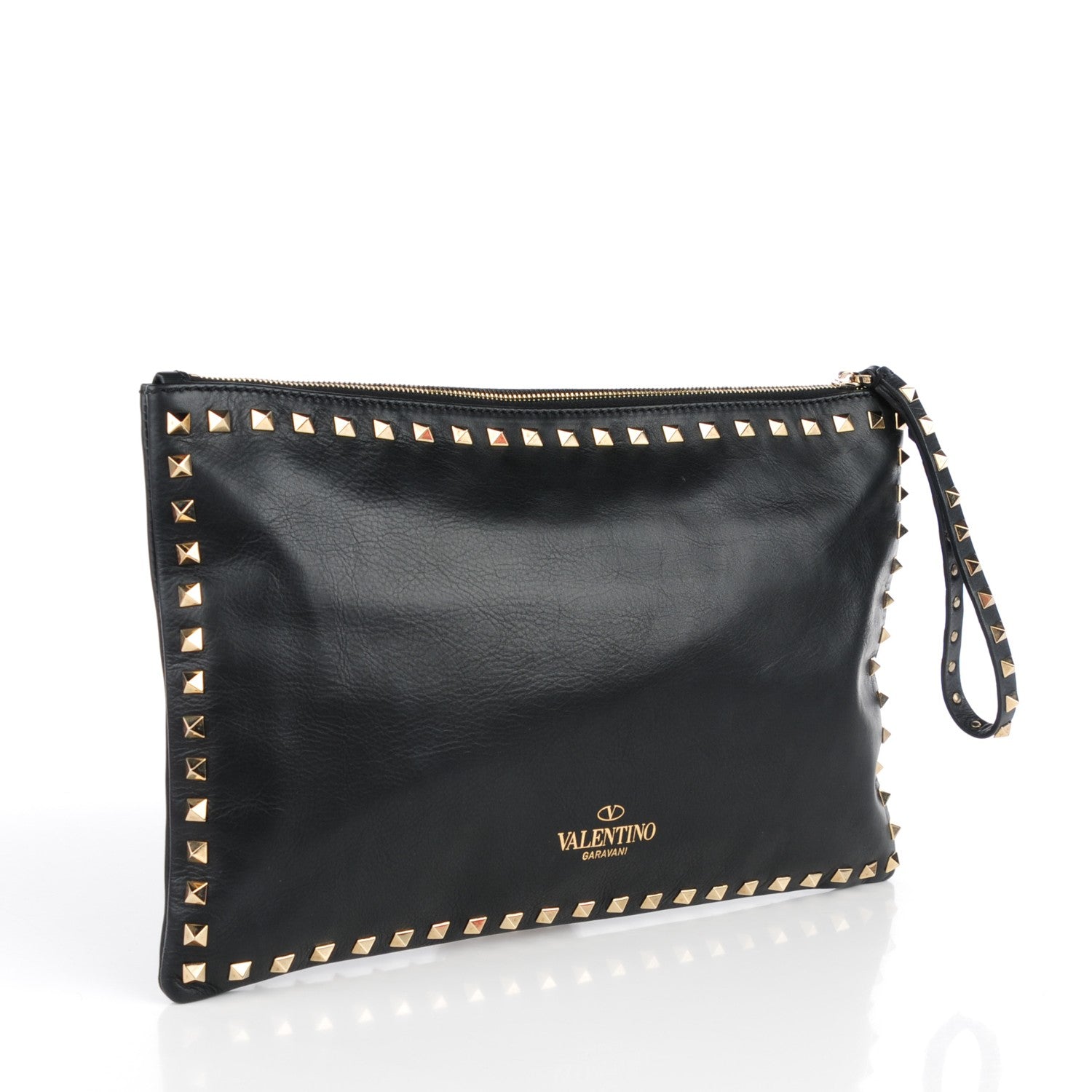 Valentino Garavani Vitello Large Rockstud Zip Wristlet Pouch Black 3 of 7
