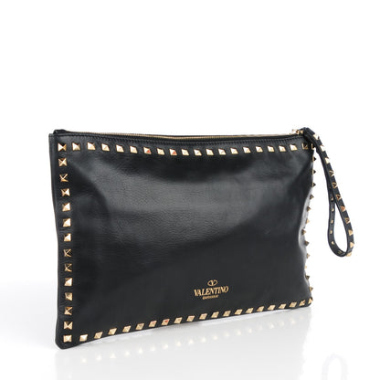 Valentino Garavani Vitello Large Rockstud Zip Wristlet Pouch Black 3 of 7