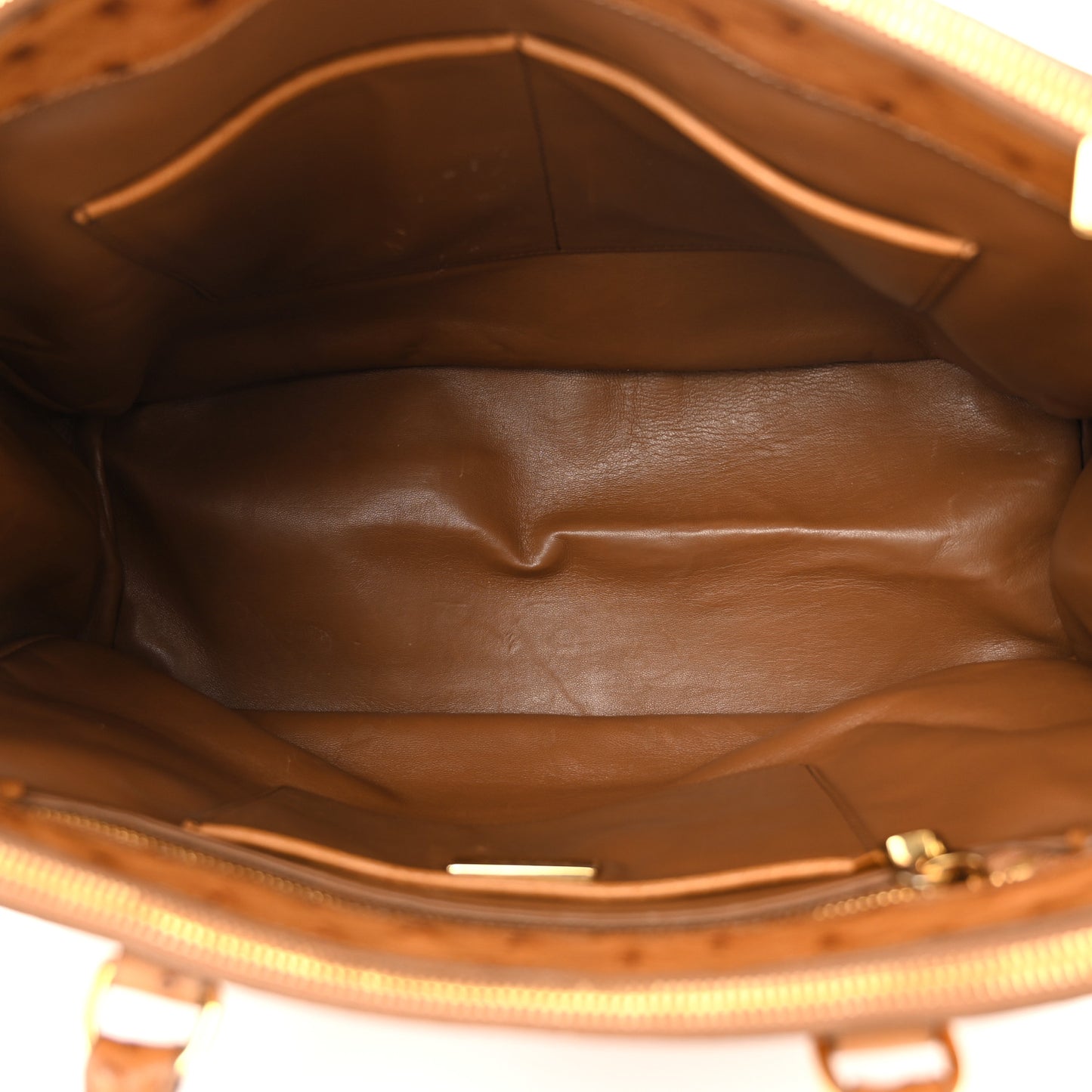 Ostrich Large Galleria Double Zip Tote Cognac