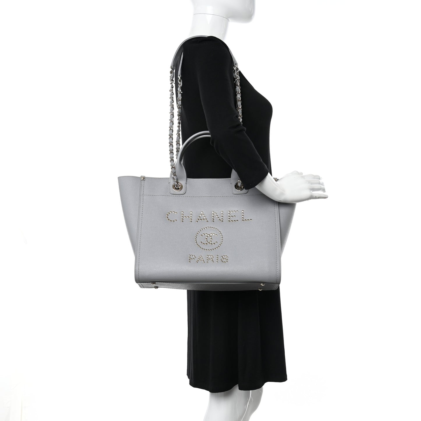 Caviar Studded Small Deauville Tote Grey