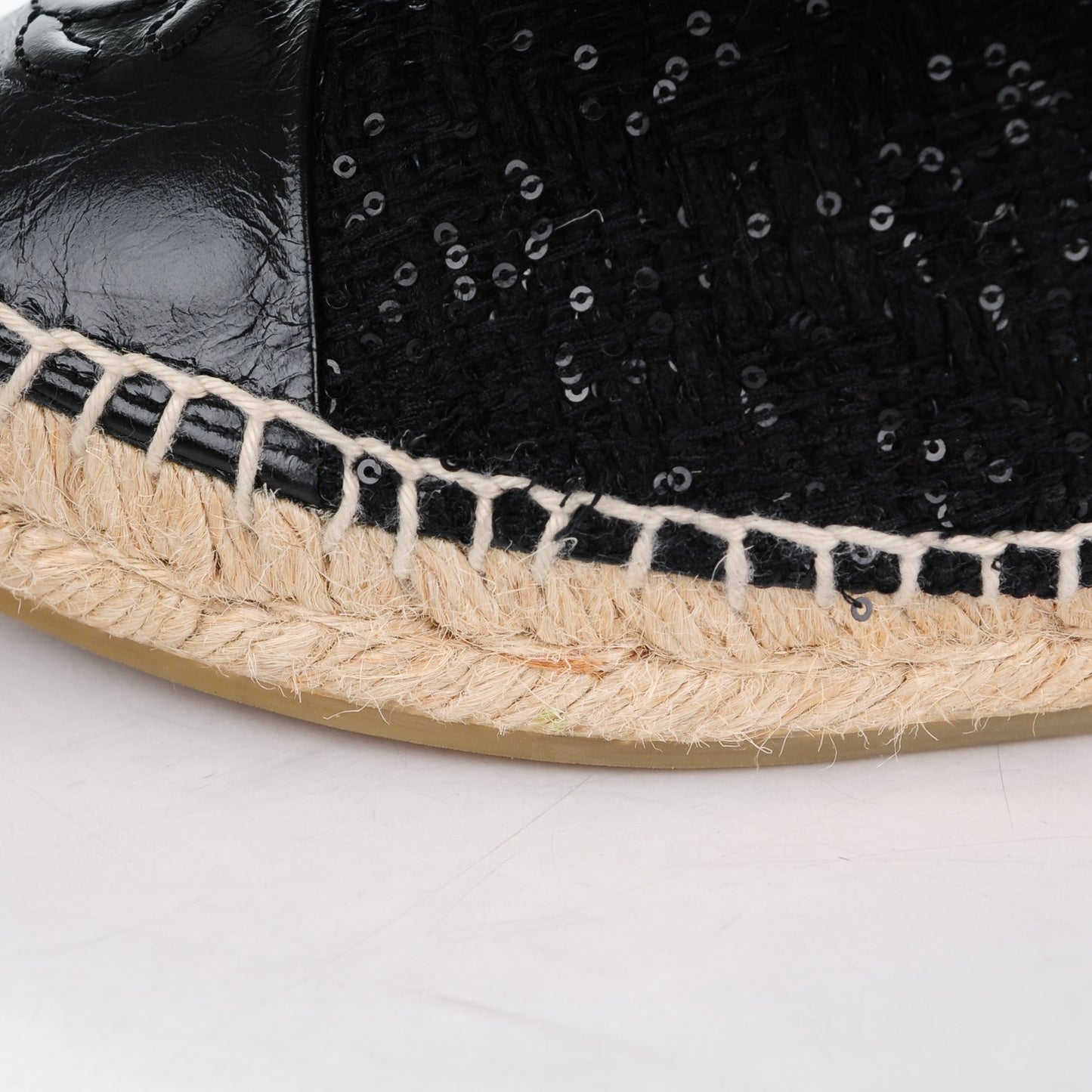 Tweed Patent Goatskin Sequin CC Espadrilles 38 Black