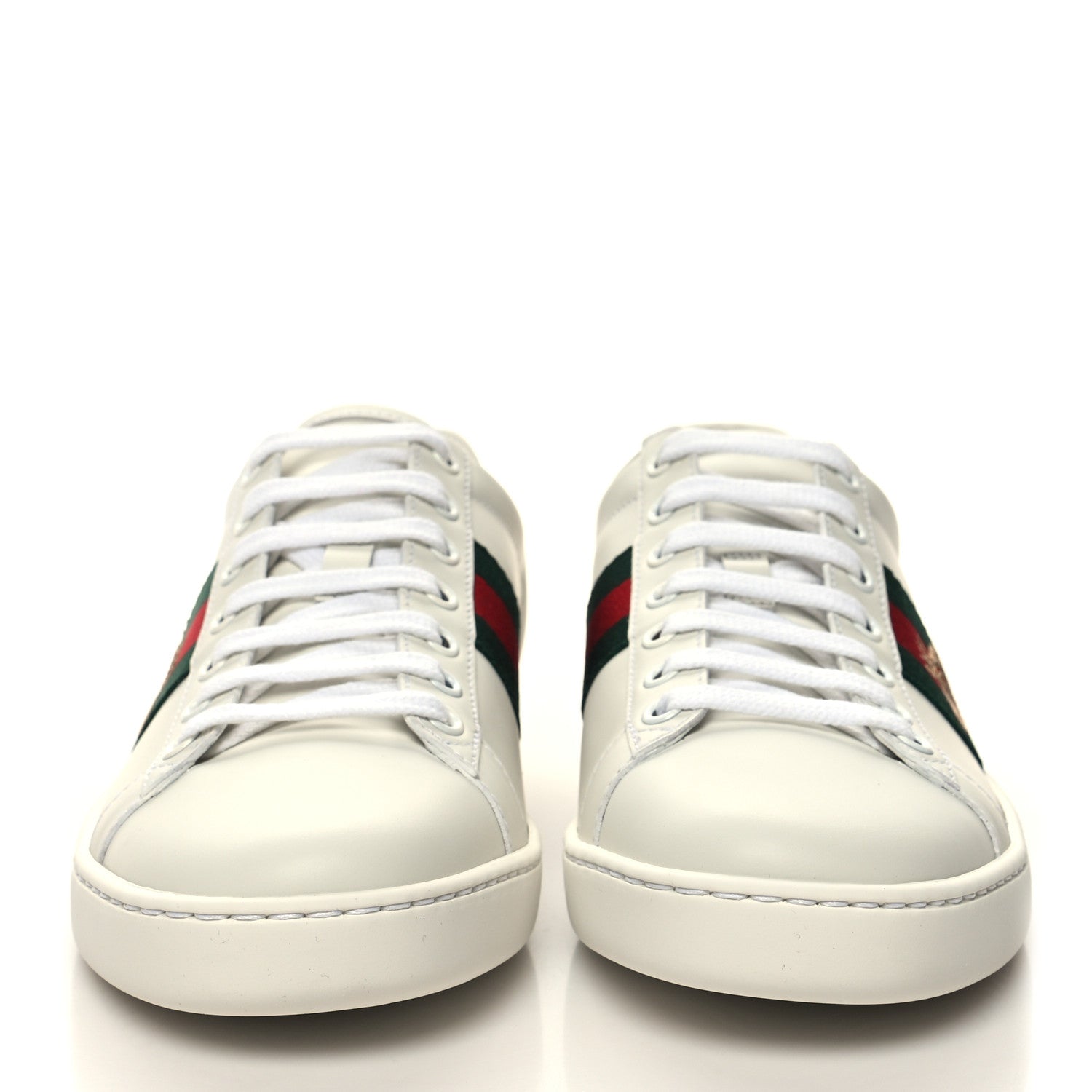Gucci Calfskin Ayers Bee Embroidered Womens Ace Sneakers 38 White Green 3 of 9