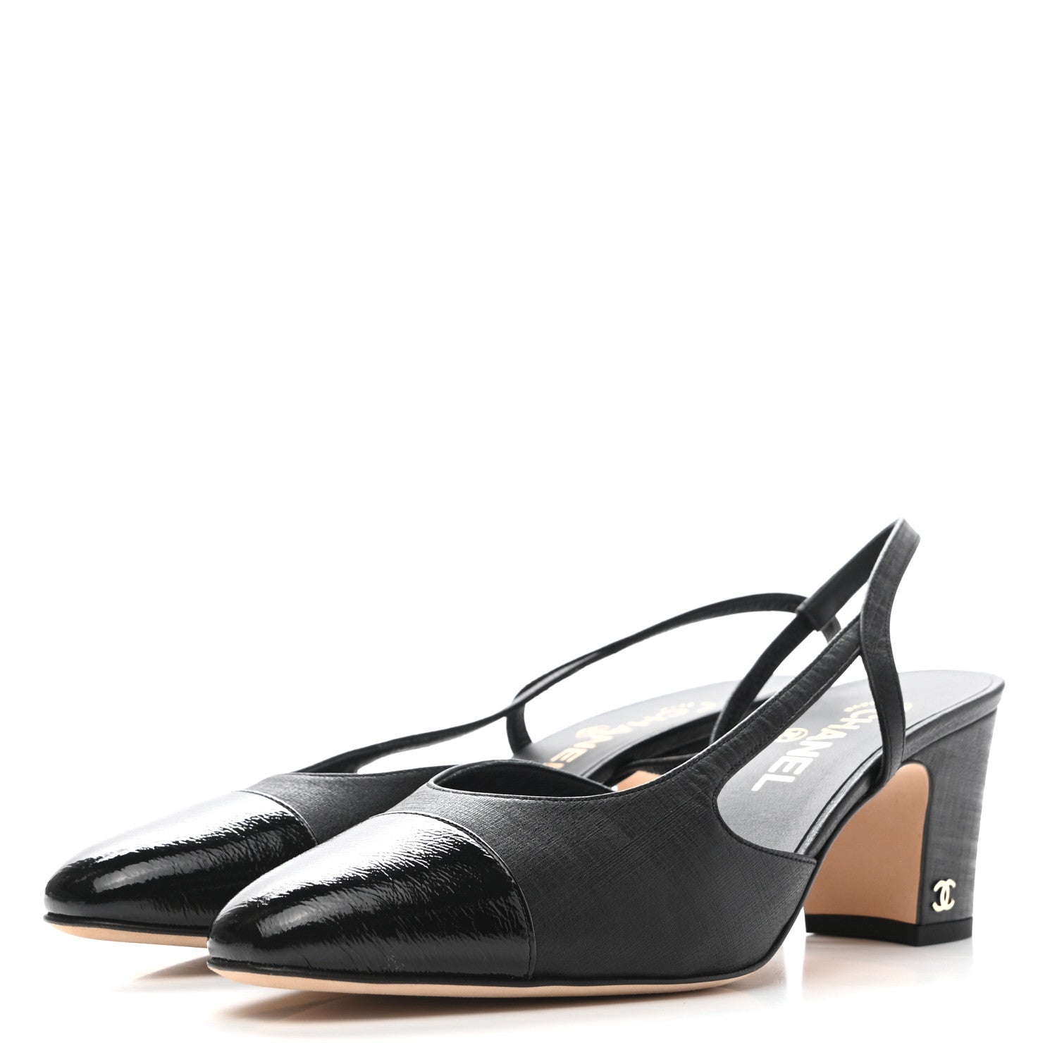 Chanel Goatskin Calfskin Cap Toe CC Slingback Sandals 39.5 Black 3 of 8