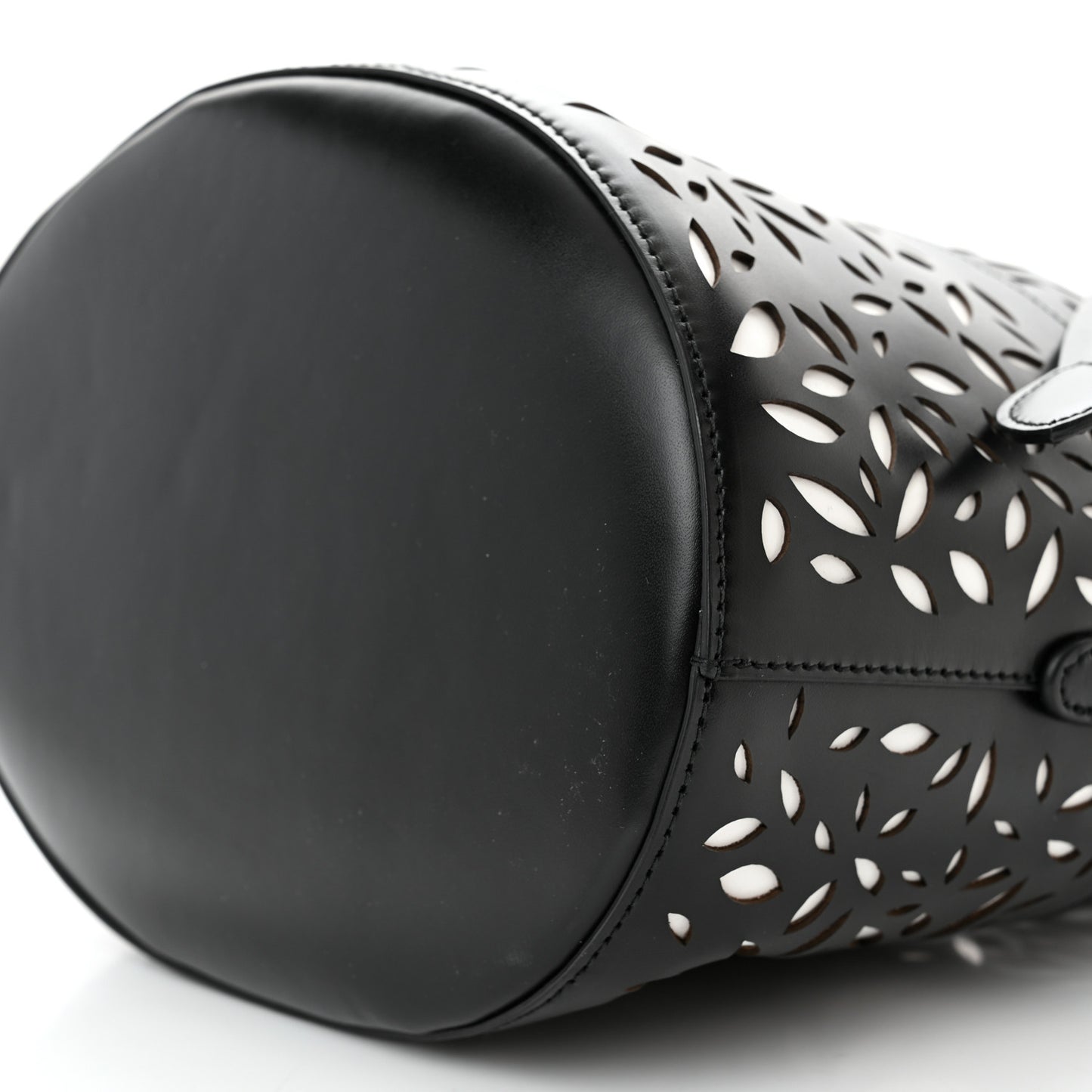 Calfskin Laser Cut Bucket Bag Black