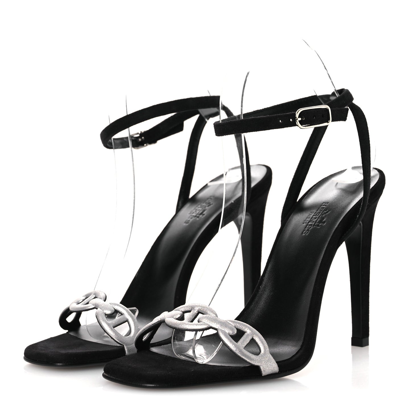 Metallic Suede Goatskin Luz 105 Sandals 38 Black Gris Argente