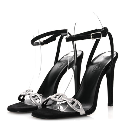 Hermes Metallic Suede Goatskin Luz 105 Sandals 38 Black Gris Argente 4 of 11