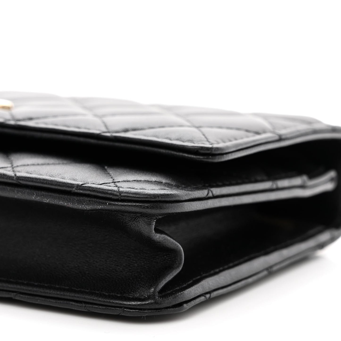 Lambskin Quilted Trendy CC Wallet On Chain WOC Black