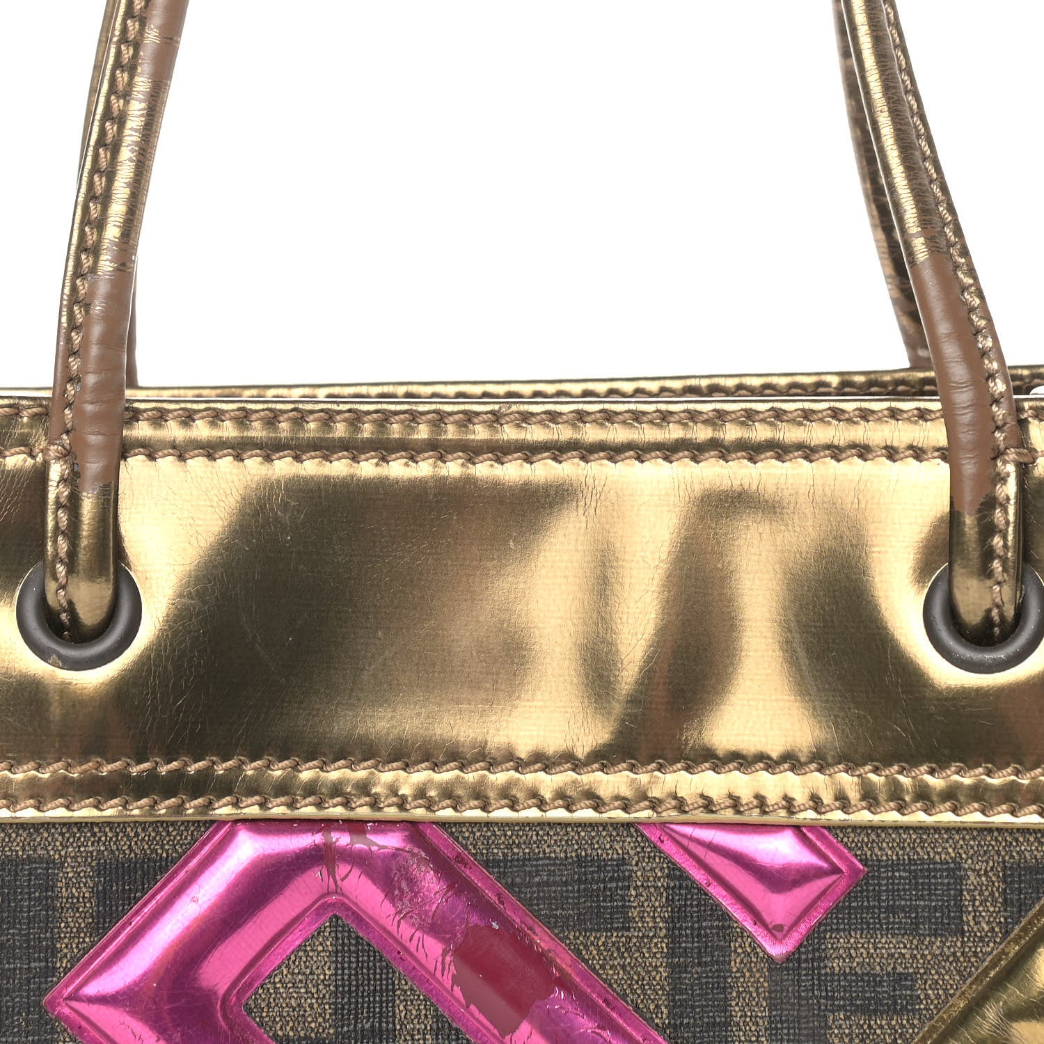 Fendi Metallic Calfskin Zucca Spalmati Shopping Tote Tobacco 13 of 17