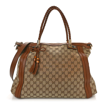 Gucci Monogram Cellarius Calfskin Large Bella Top Handle Bag Beige Ebony Cuir 1 of 9