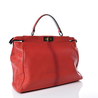 Fendi Goatskin Zucca Large Peekaboo Iconic Satchel Red 3 of 12