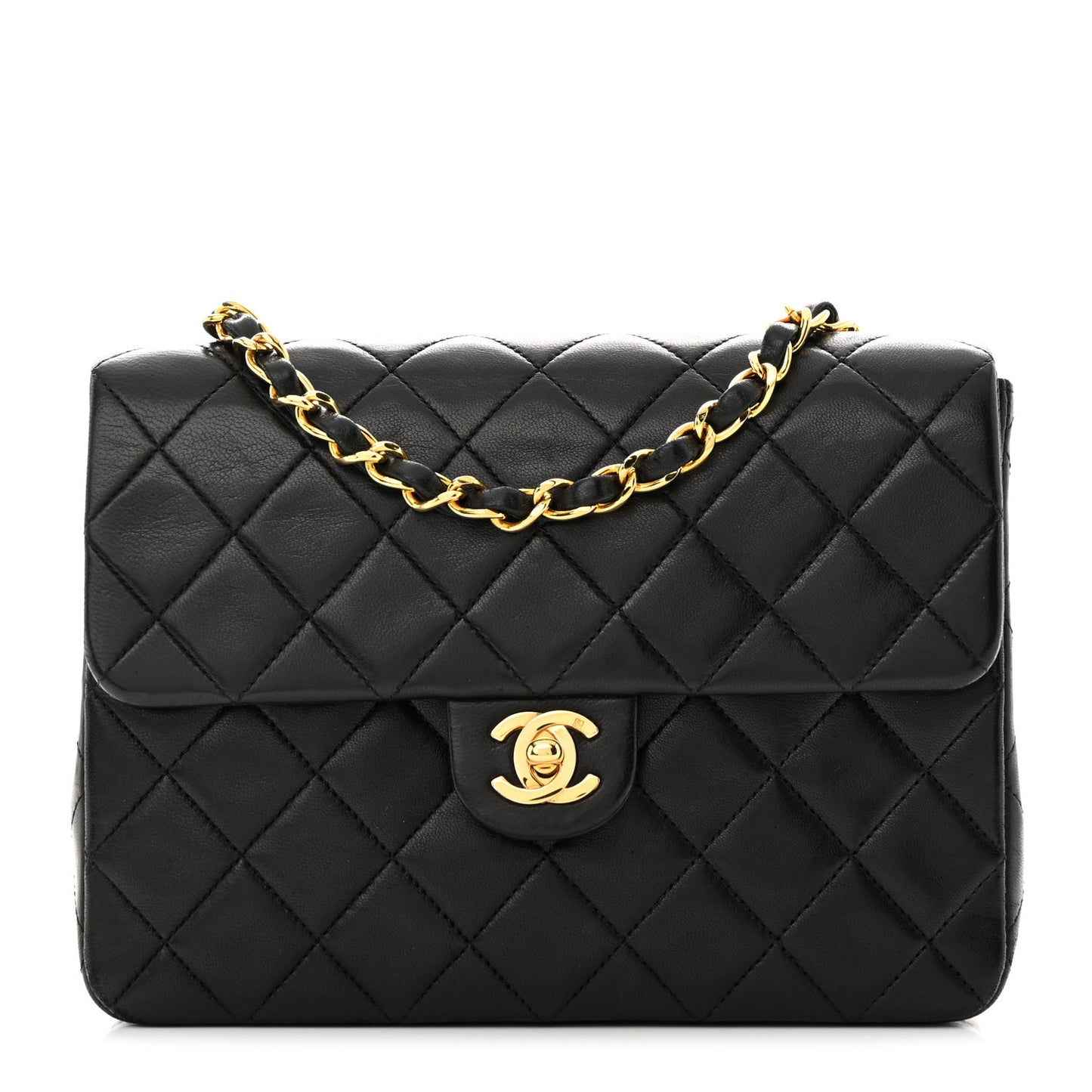 Lambskin Quilted Mini Square Flap Bag Black