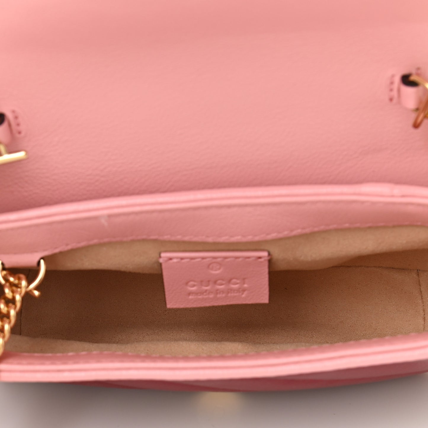 Azalea Calfskin Enamel Matelasse Diagonal Super Mini Torchon GG Marmont Shoulder Bag New Cherry Red Wild Rose