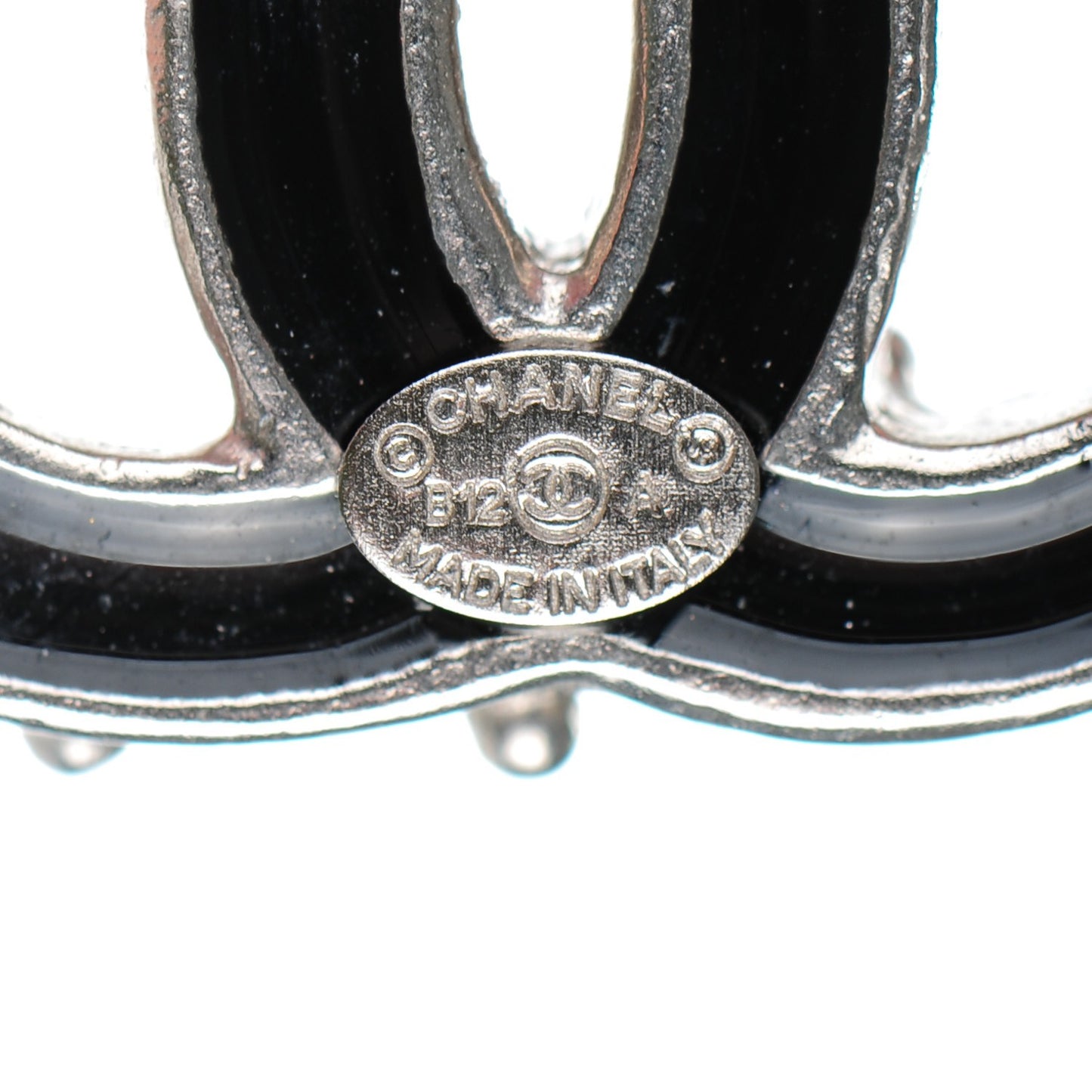 Enamel CC Earrings Black Silver
