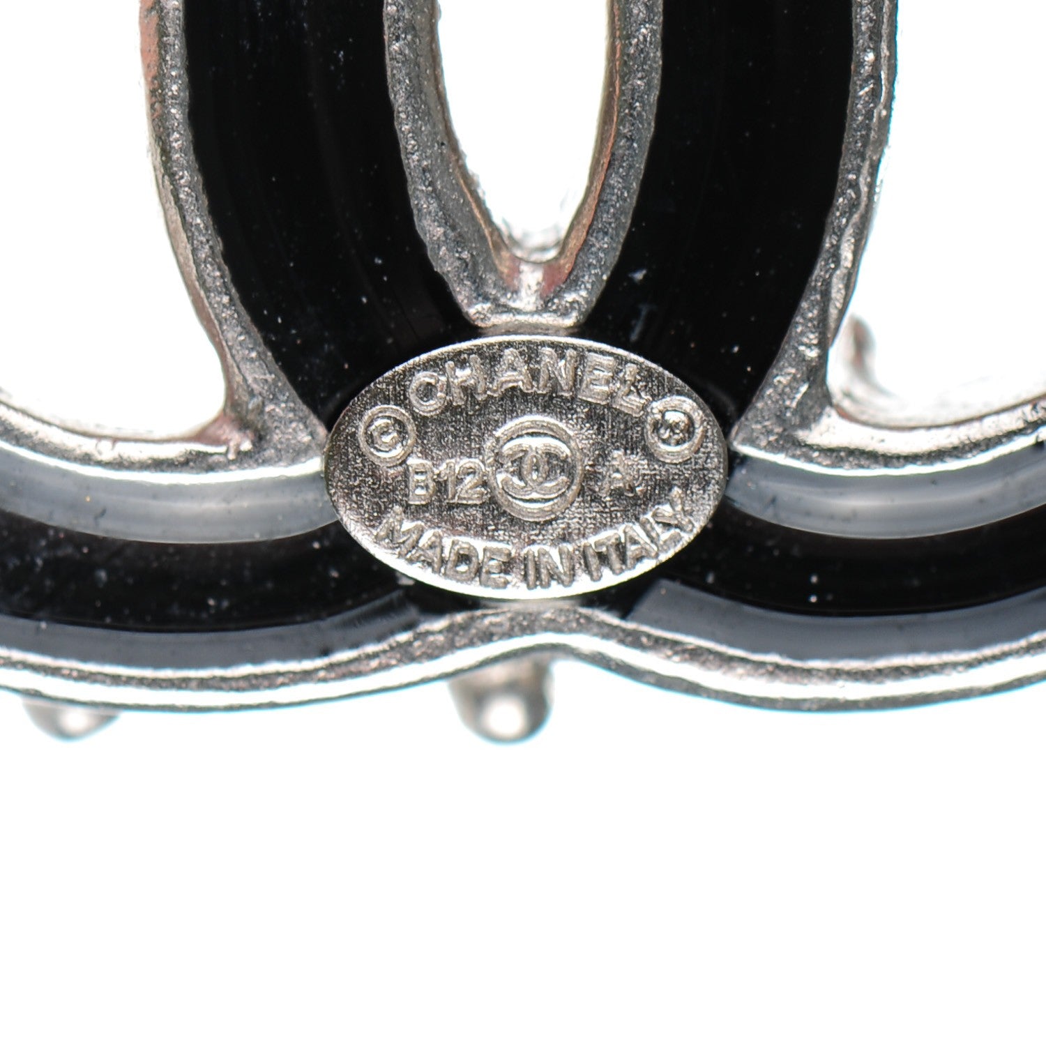 Chanel Enamel CC Earrings Black Silver 4 of 5