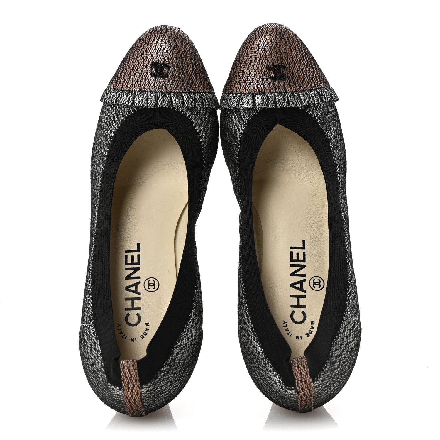 Chanel Lace Lambskin CC Elastic Stretch Pumps 39 Black Silver Rose Gold 2 of 12