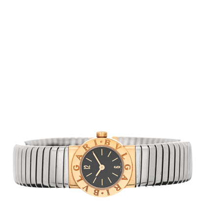Bulgari Stainless Steel 18K Yellow Gold 19mm Tubogas Quartz Watch Black 2 of 4