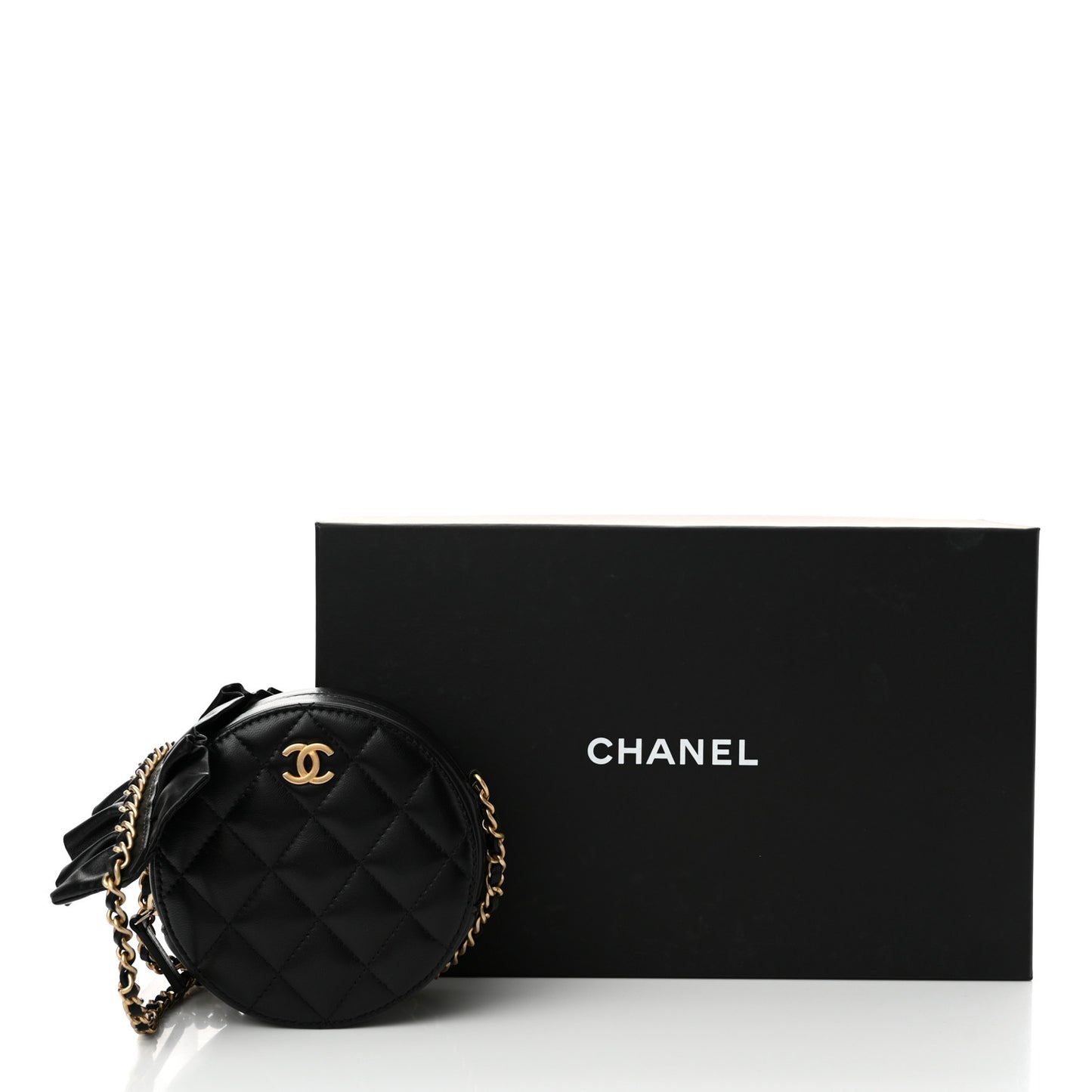 Lambskin Quilted Romance Round Clutch With Chain Black