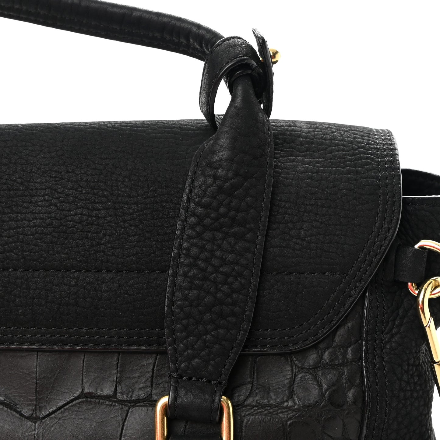 Nubuck Crocodile Embossed Medium Pashli Satchel Black