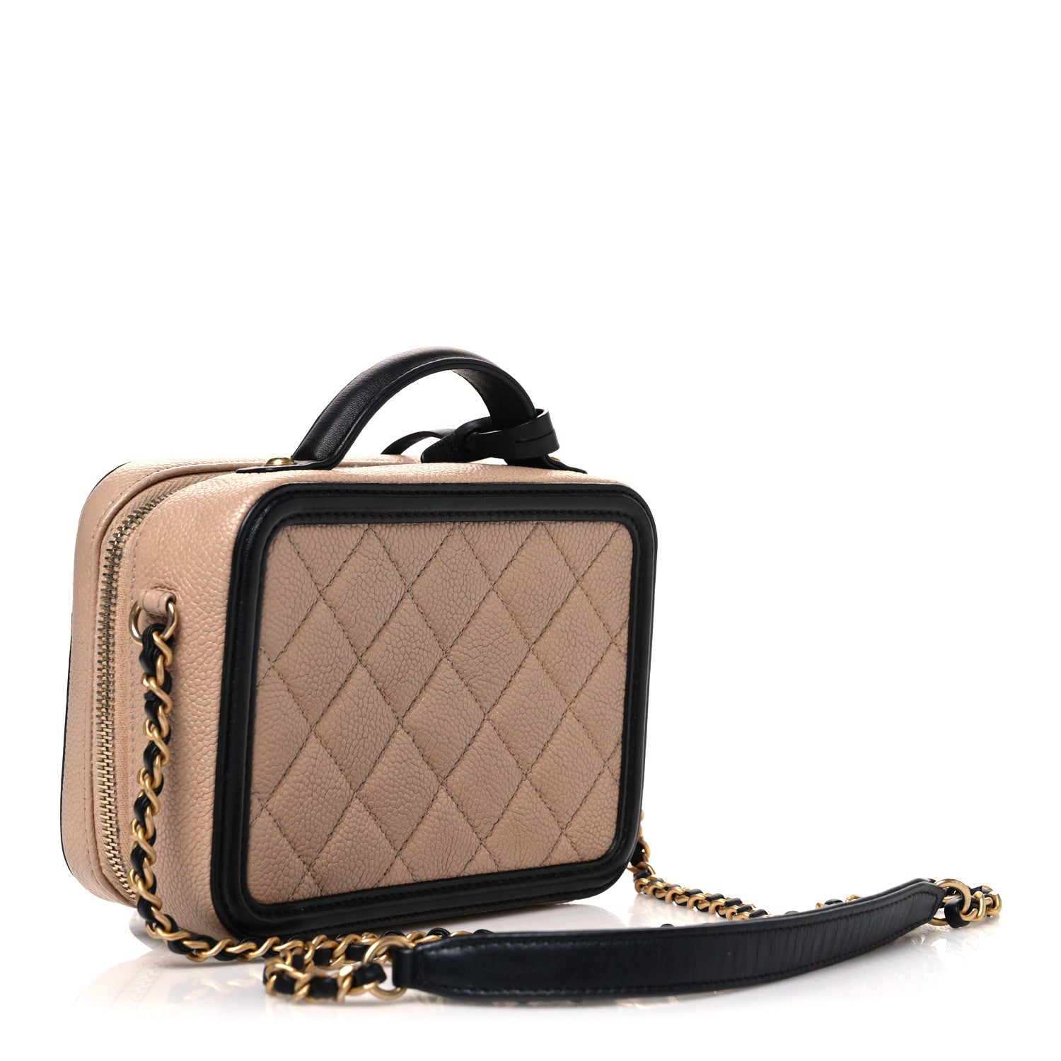 Chanel Caviar Quilted Small CC Filigree Vanity Case Beige Black 3 of 10