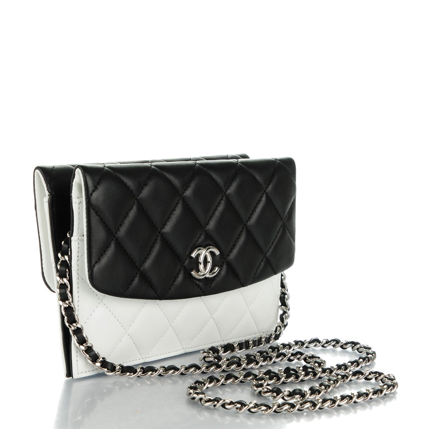 Lambskin Quilted Double Sided Wallet On Chain WOC White