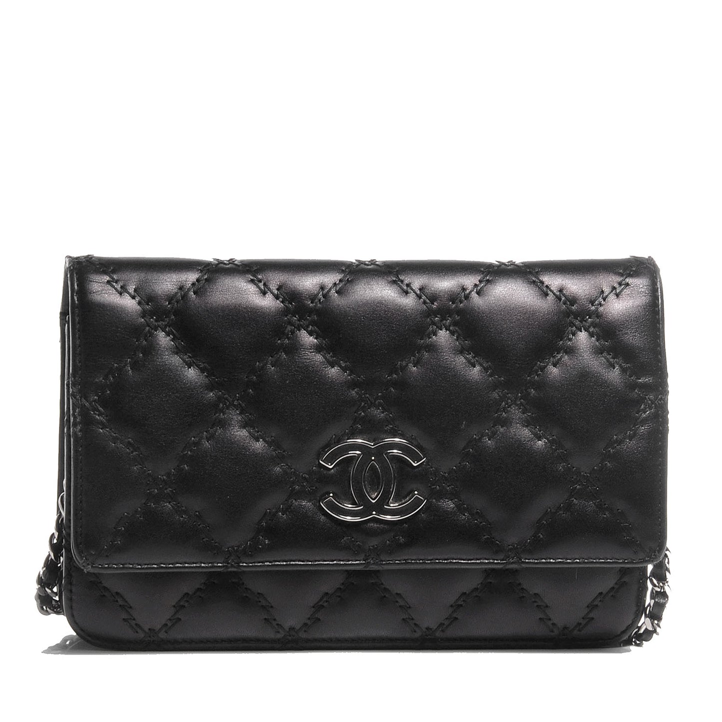 Calfskin Double Stitch Hamptons Wallet On Chain WOC Black
