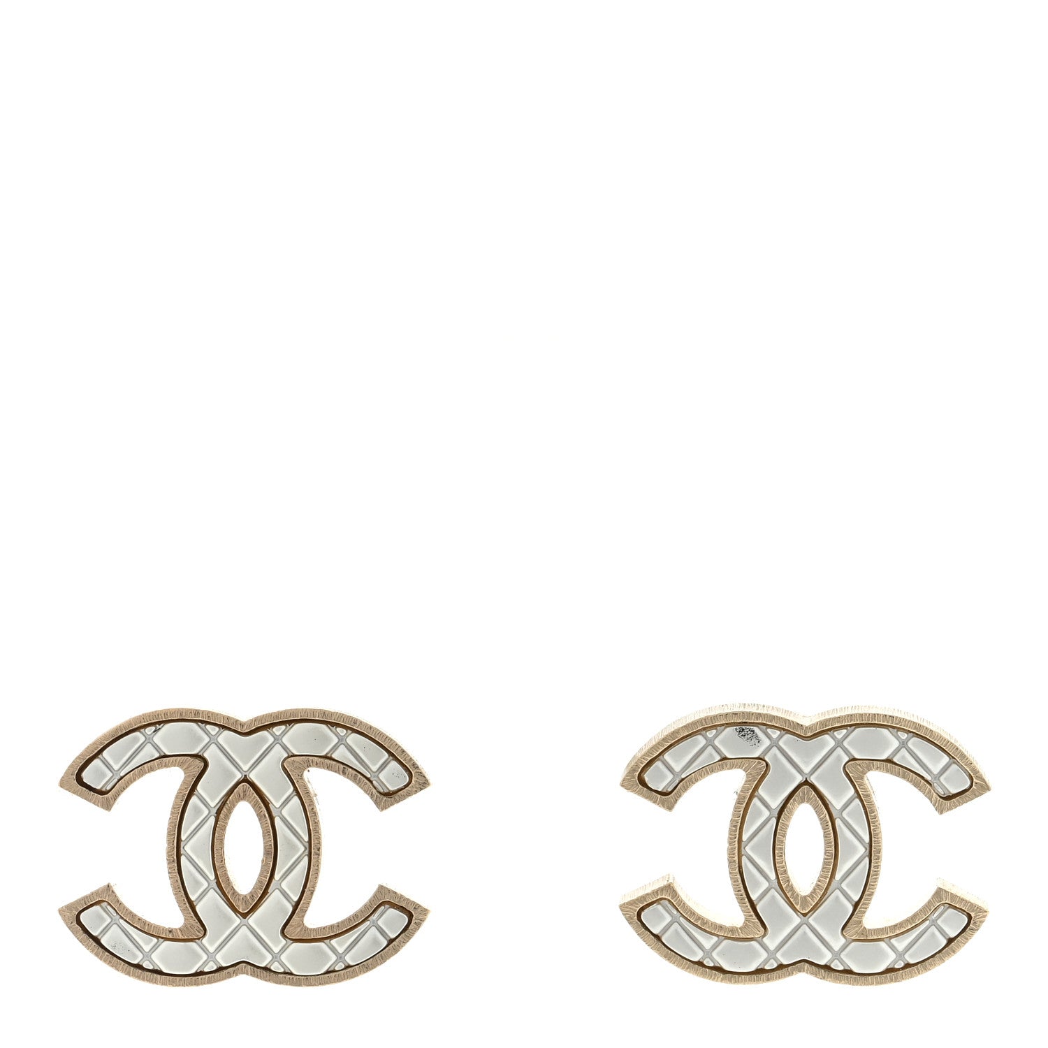 Chanel Metal Quilted CC Earrings Gold White 1 of 4