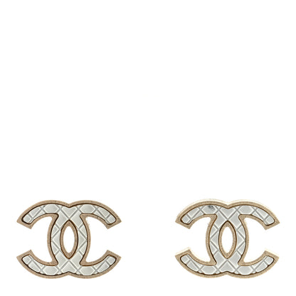 Chanel Metal Quilted CC Earrings Gold White 1 of 4