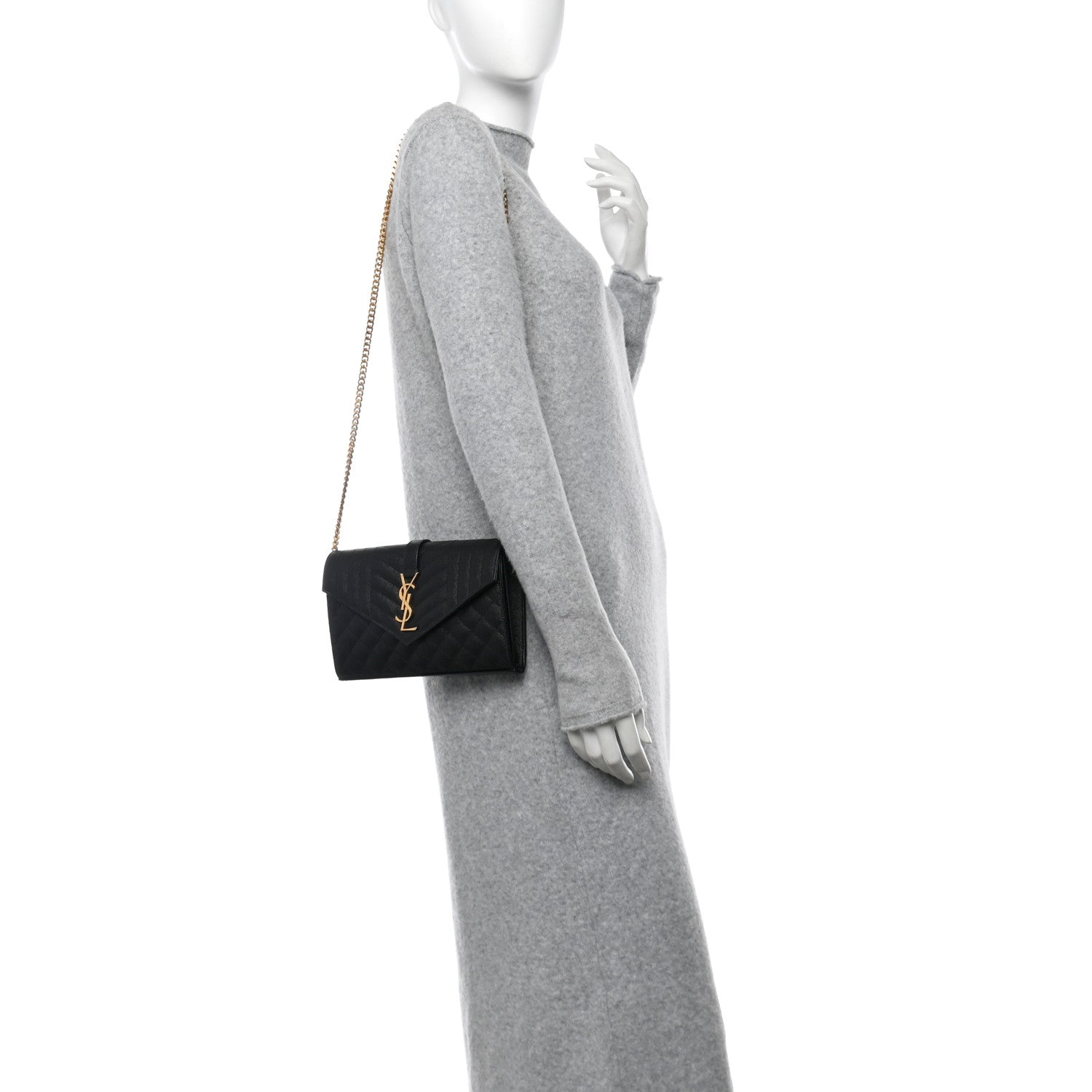 Saint Laurent Grain De Poudre Mixed Matelasse Triquilt Monogram Chain Wallet Black 2 of 10