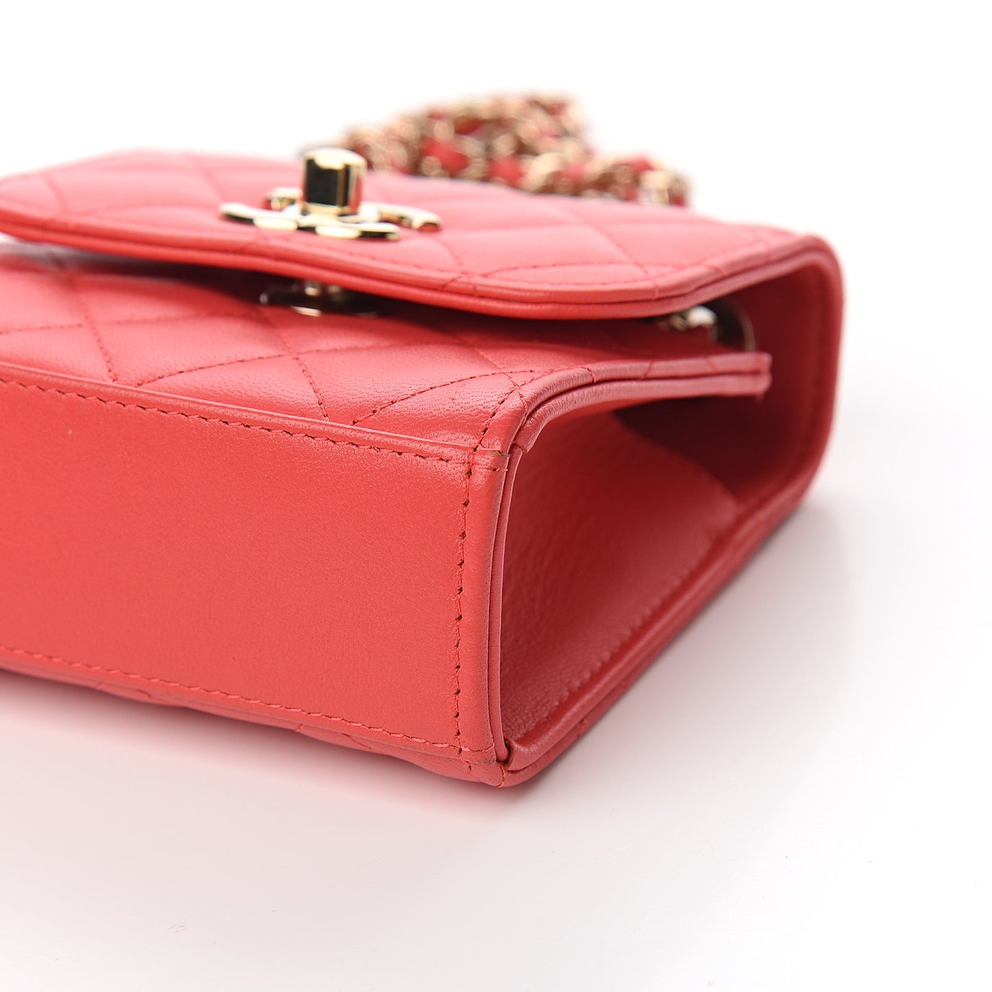 Lambskin Quilted Mini Trendy CC Chain Wallet Red