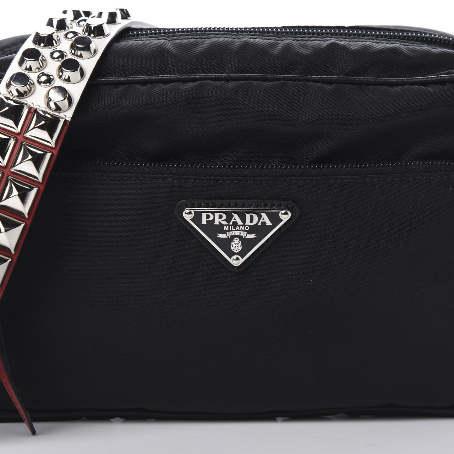 Tessuto Nylon Studded New Vela Shoulder Bag Black Fuoco