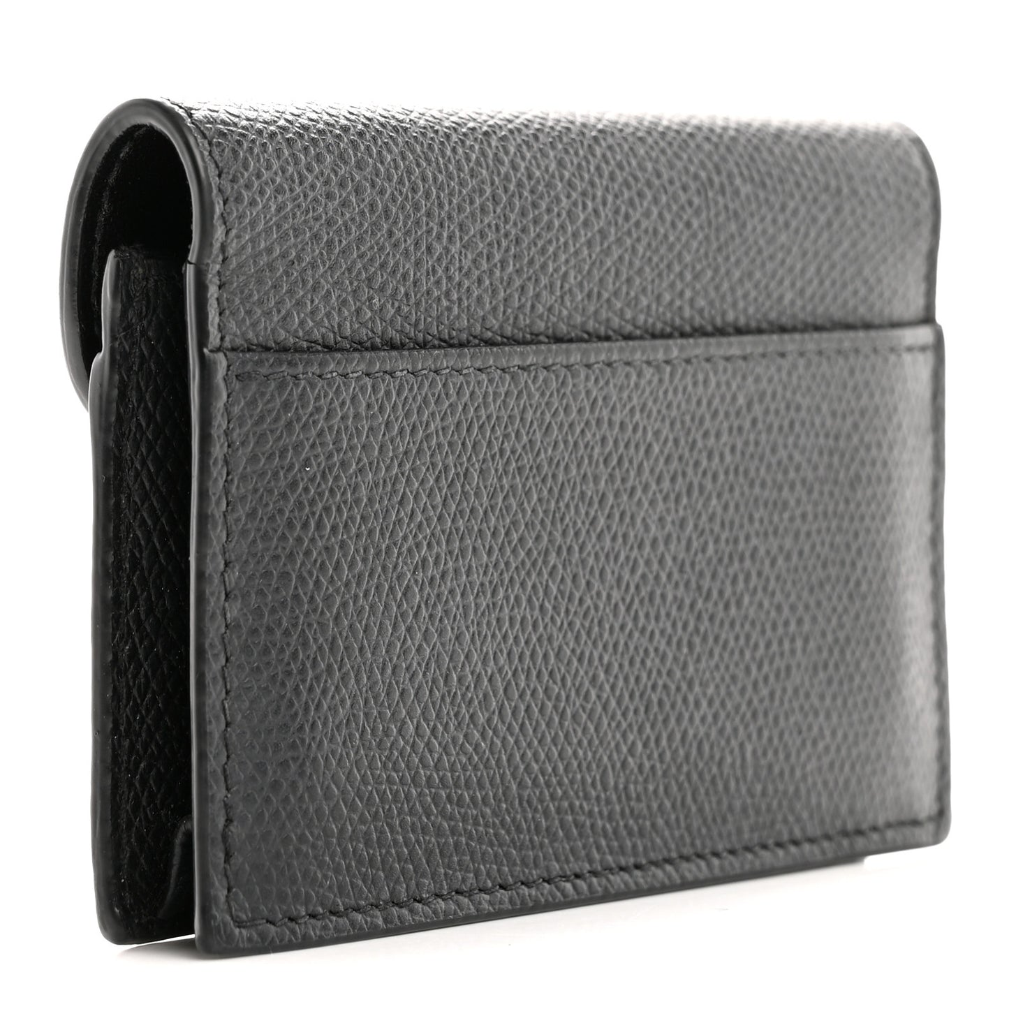 Grained Calfskin Saddle Card Holder Black