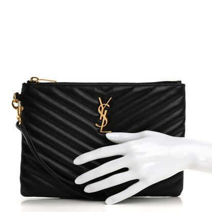 Saint Laurent Calfskin Matelasse Chevron Monogram A5 Wristlet Black 2 of 13