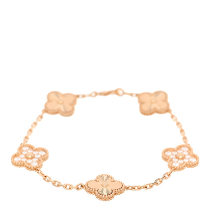 Van Cleef & Arpels 18K Yellow Gold Diamond 5 Motifs Guilloche Vintage Alhambra Bracelet 1 of 5