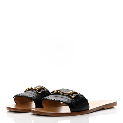 Gucci Malaga Kid Fringe Horsebit Slide Sandals 38 Black 3 of 10