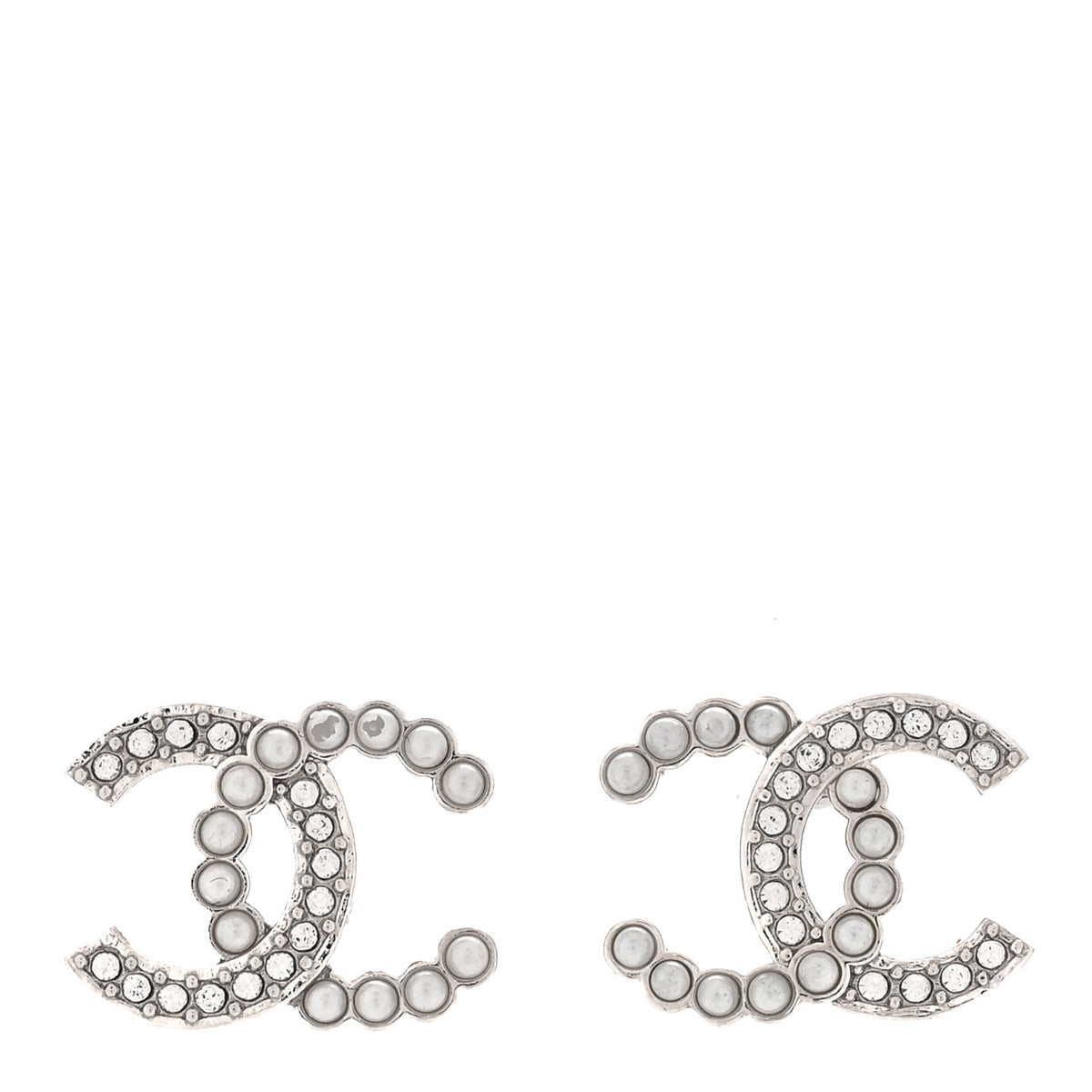 Pearl Crystal CC Earrings Silver