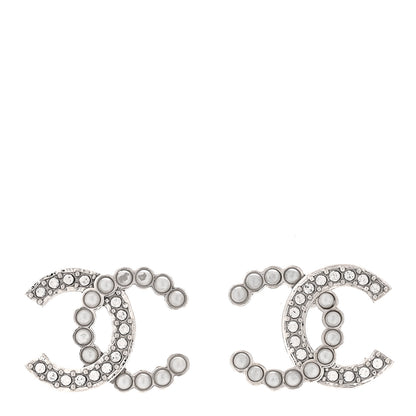 Chanel Pearl Crystal CC Earrings Silver 1 of 5