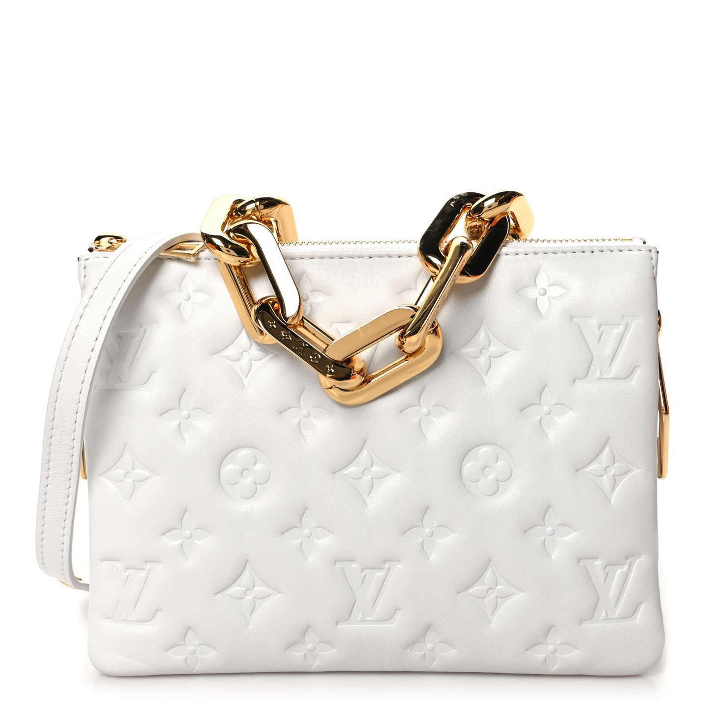 Lambskin Embossed Monogram Coussin BB White