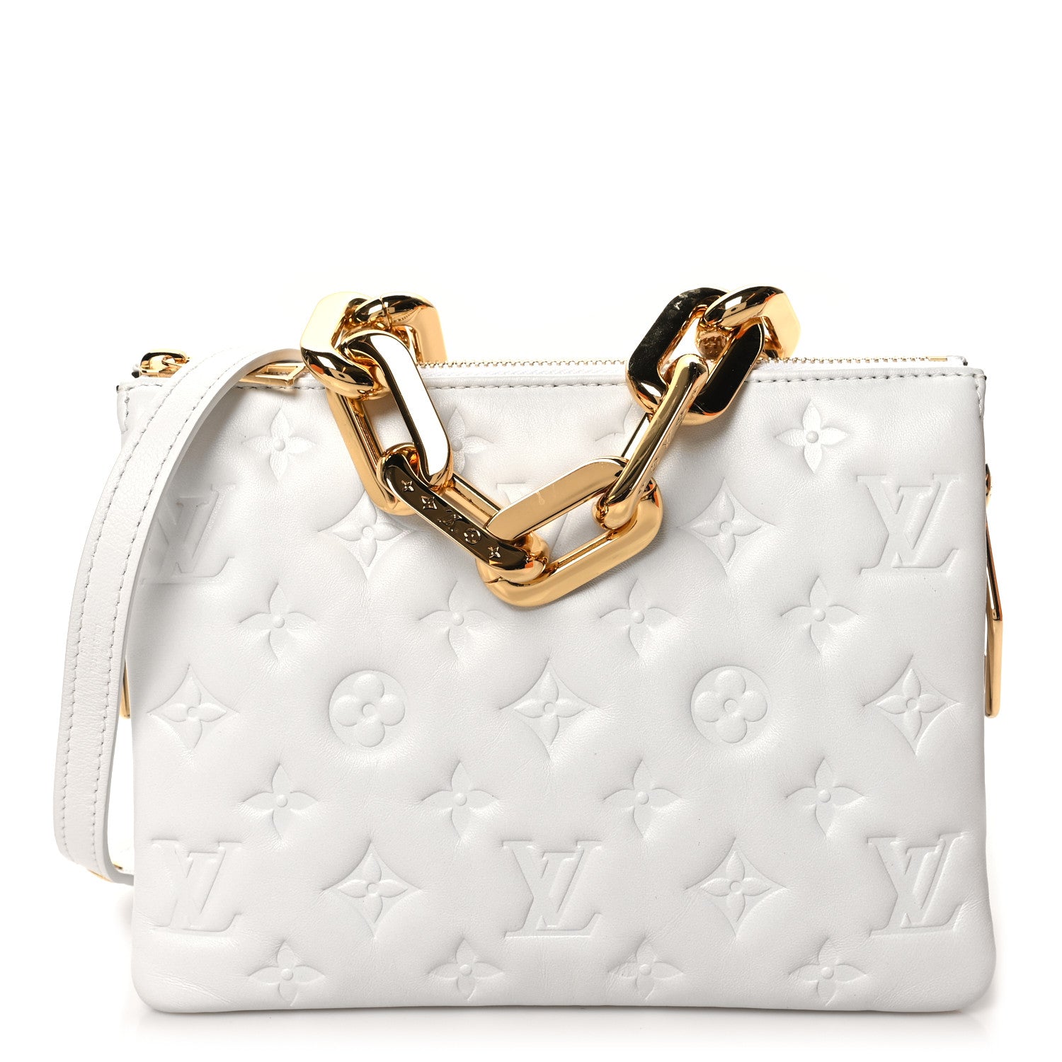Louis Vuitton Lambskin Embossed Monogram Coussin BB White 1 of 12