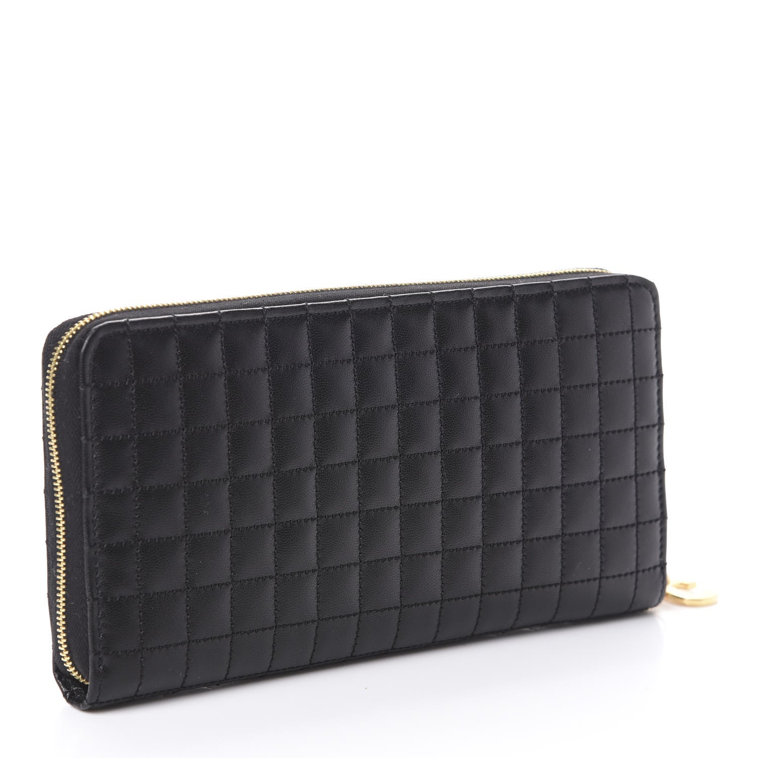 Celine Lambskin Quilted Large C Charm Zip Around Wallet Black 3 of 6