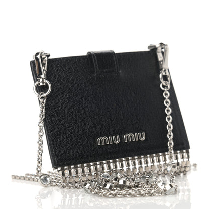 Miu Miu Goatskin Madras Crystal Card Holder Fringe Crossbody Black 3 of 10