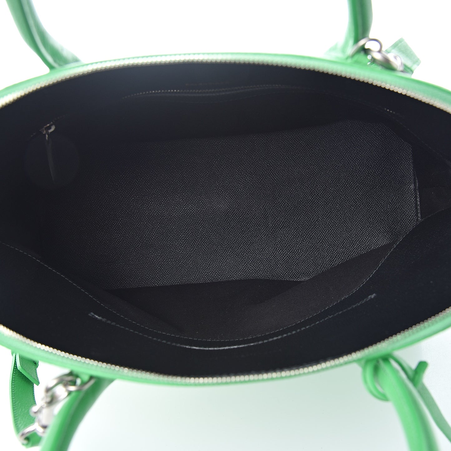 Signature Grained Calfskin Logo M Ville Top Handle Bag Green
