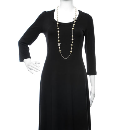 Chanel Crystal Pearl CC Long Necklace Silver 2 of 7