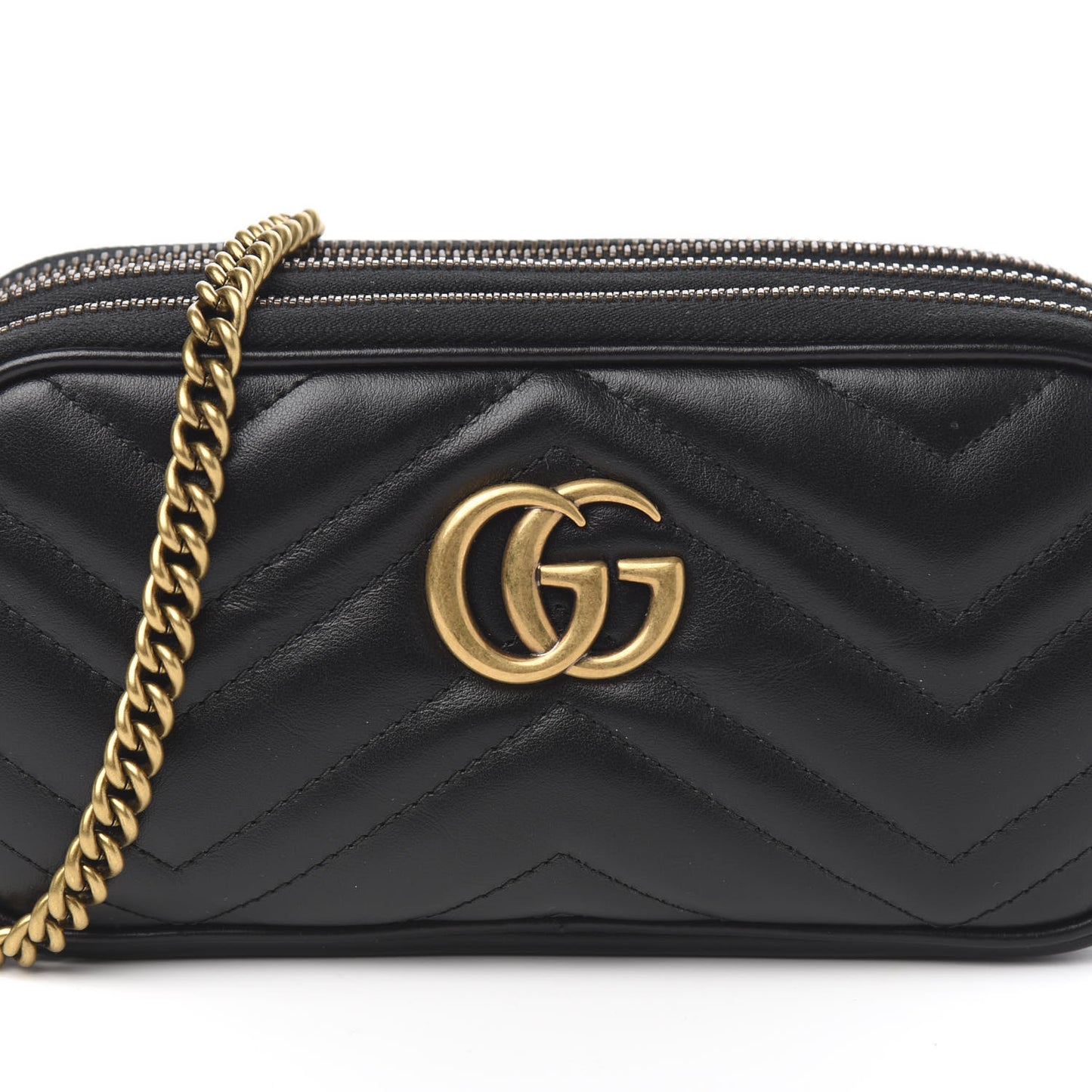 Calfskin Matelasse Mini GG Marmont Chain Crossbody Bag Black
